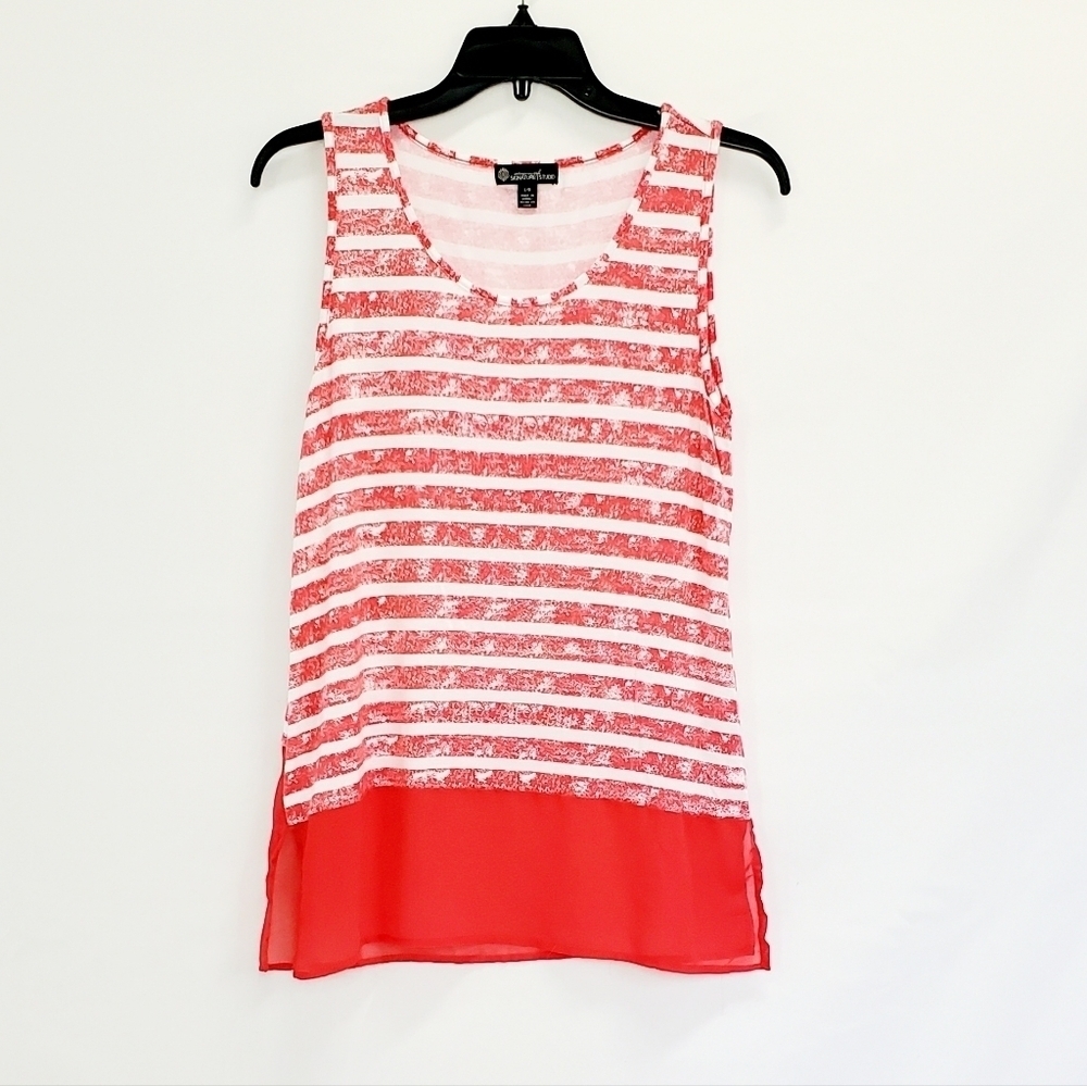 Signature Studio Striped Sleeveless Sheer Hem Top